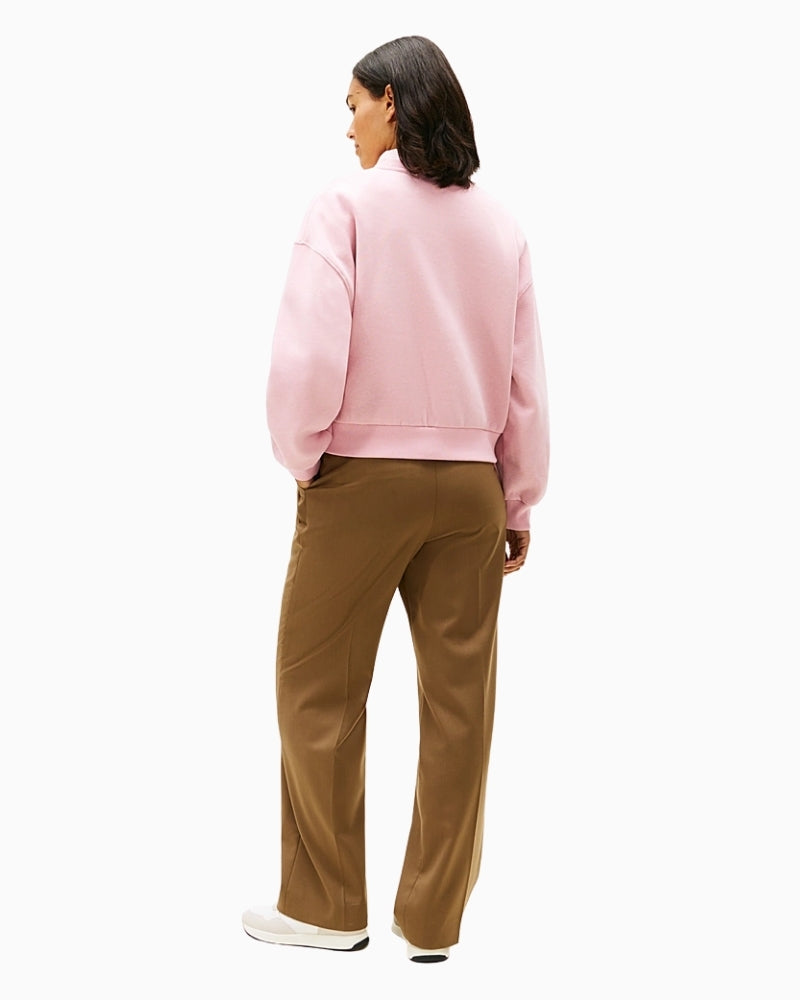 Back view of cotton-blend sweatshirt with ribbed hem