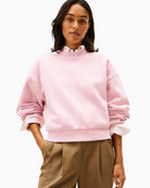 Front view of Tommy Hilfiger crew neck fleece sweatshirt in pink