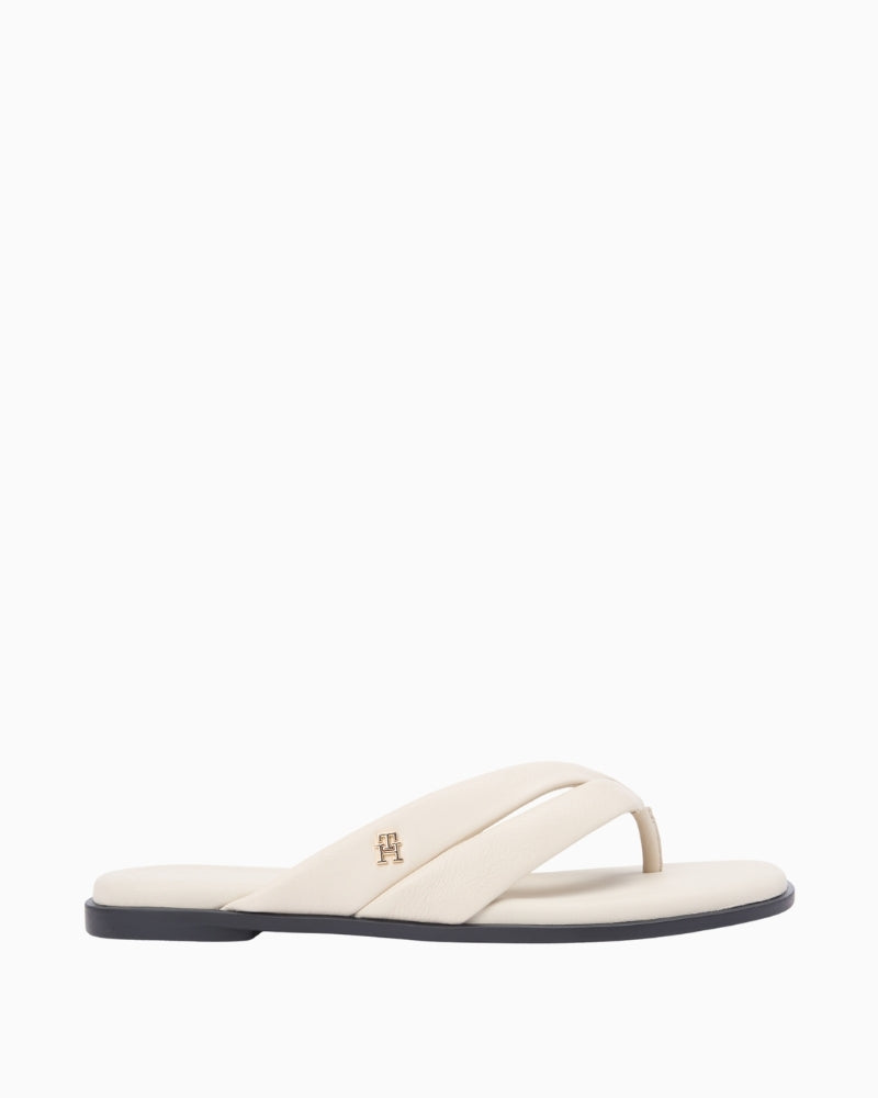Cream Tommy Hilfiger elevated toe post leather sandal angled view on white background – Áines Boutique