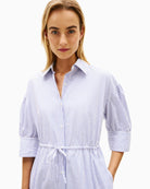 Woman wearing Tommy Hilfiger embroidered poplin shirt dress neckline detail – Áines Boutique