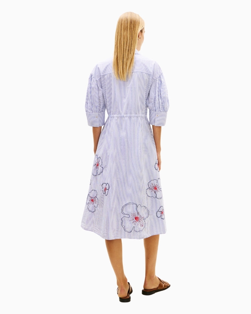 Woman wearing Tommy Hilfiger embroidered poplin shirt dress back view – Áines Boutique