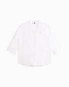 Tommy Hilfiger linen collarless shirt white flat view – Áines Boutique