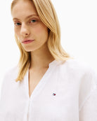 Tommy Hilfiger linen collarless shirt white neckline detail – Áines Boutique
