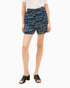 Tommy Hilfiger linen pull-on shorts navy print front view – Áines Boutique