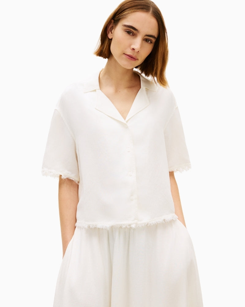 Tommy Hilfiger frayed viscose linen shirt front view – Áines Boutique