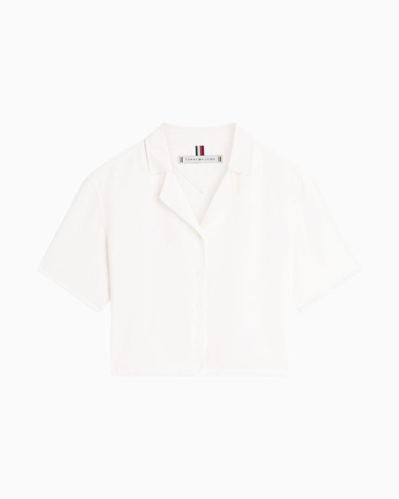 Tommy Hilfiger frayed viscose linen shirt front view – Áines Boutique