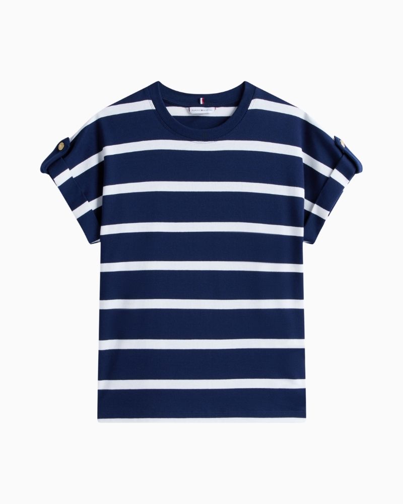 Tommy Hilfiger crew neck t-shirt with gold button turn-back cuffs