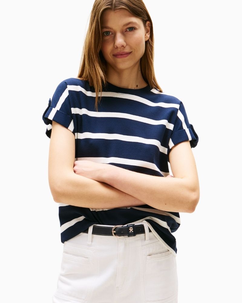 Tommy Hilfiger crew neck t-shirt with gold button turn-back cuffs