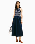 Woman wearing Tommy Hilfiger gold button poplin mix dress – Áines Boutique