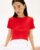 Gold button shoulder detail on Tommy Hilfiger tee – Áines Boutique