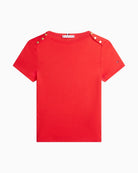 Tommy Hilfiger red gold button slim tee front view – Áines Boutique