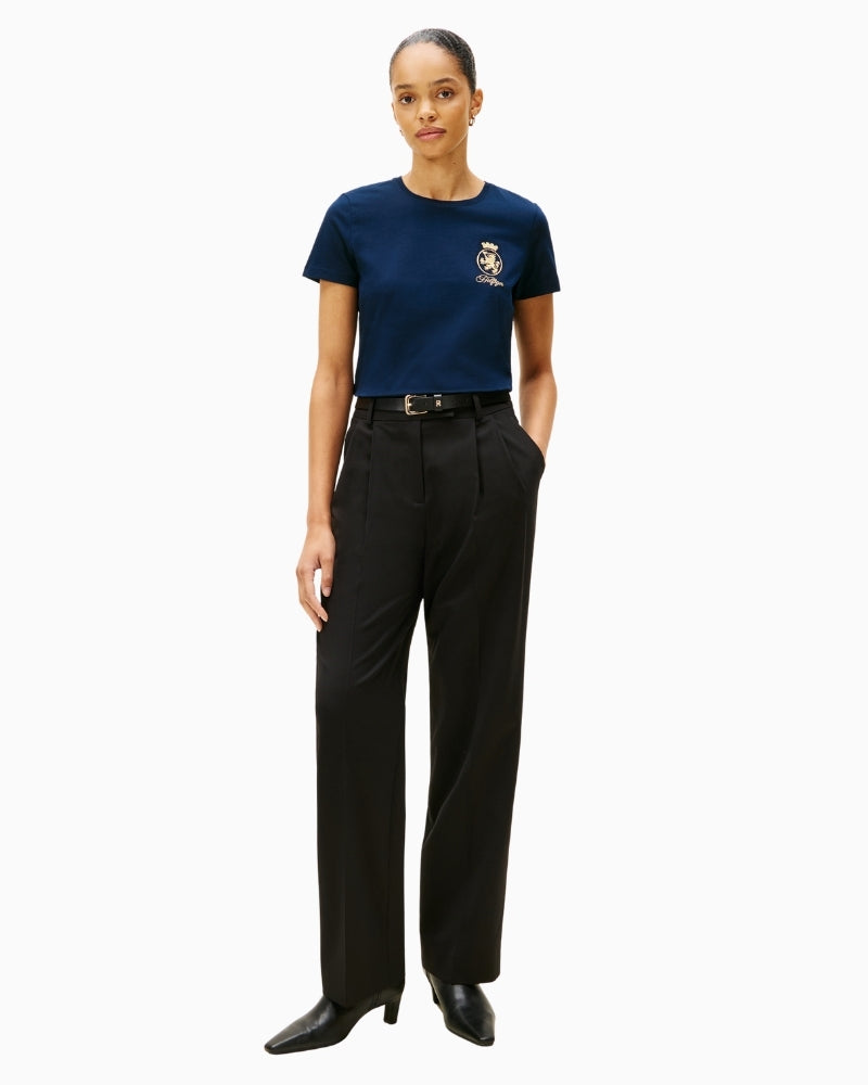 Tommy Hilfiger Gold Crest Tee in navy cotton with crew neck
