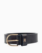 Tommy Hilfiger navy leather belt with metal buckle