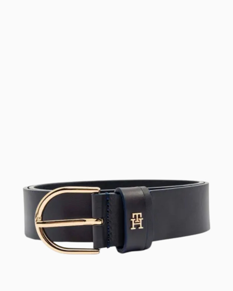 Tommy Hilfiger navy leather belt with metal buckle