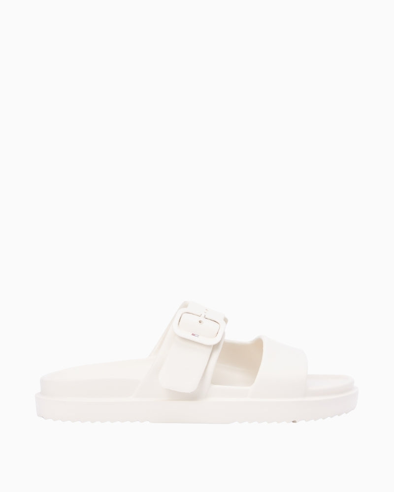 Cream Tommy Hilfiger light double strap sandal front angled view on white background – Áines Boutique
