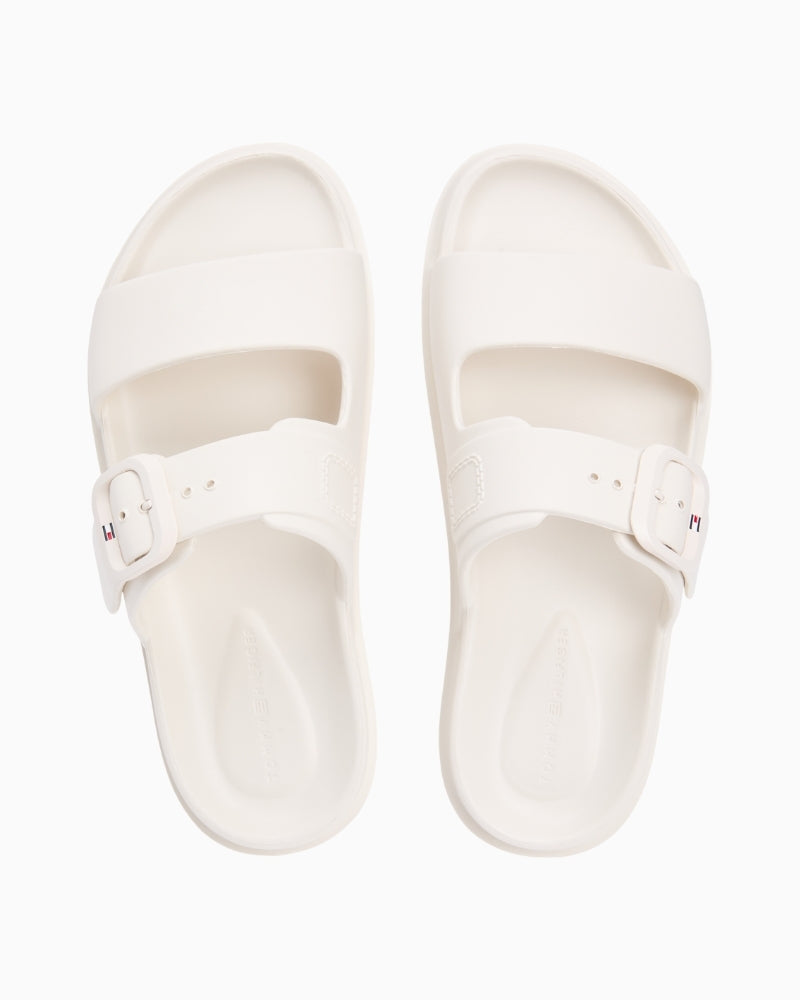 Cream Tommy Hilfiger sandal top view with adjustable buckle detail – Áines Boutique
