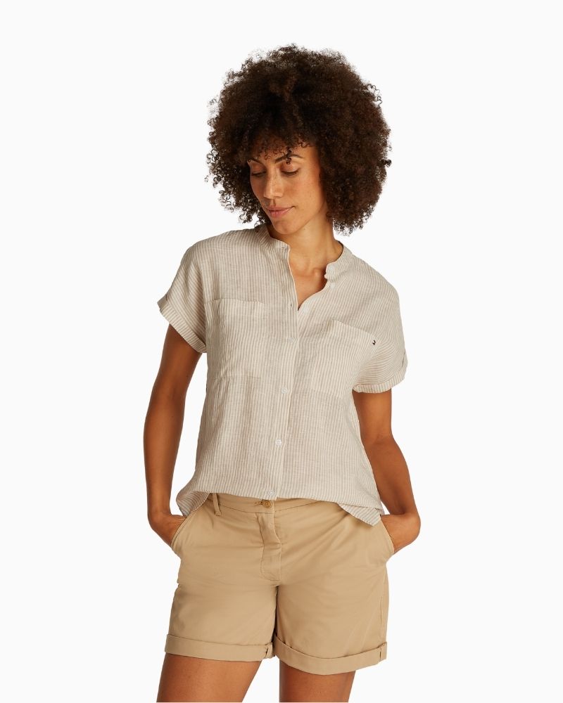 Tommy Hilfiger - Linen Collarless Blouse