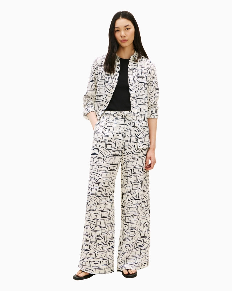 Wide leg linen trousers with graphic print – Áines Boutique