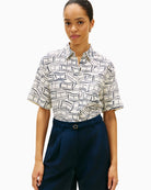 Tommy Hilfiger printed beige linen shirt front view – Áines Boutique
