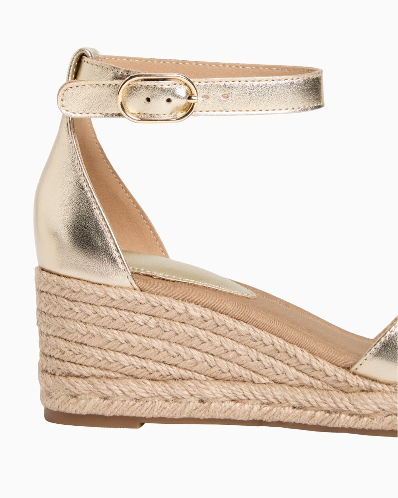 Gold Tommy Hilfiger sandal ankle strap buckle detail – Áines Boutique