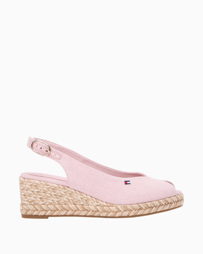 Pink Tommy Hilfiger mid wedge espadrille slingback angled view on white background – Áines Boutique