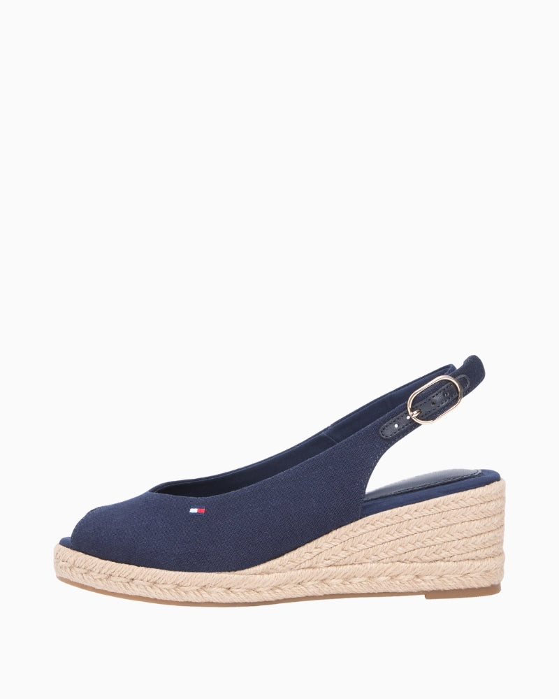 Navy Tommy Hilfiger espadrille slingback side view showing wedge sole – Áines Boutique