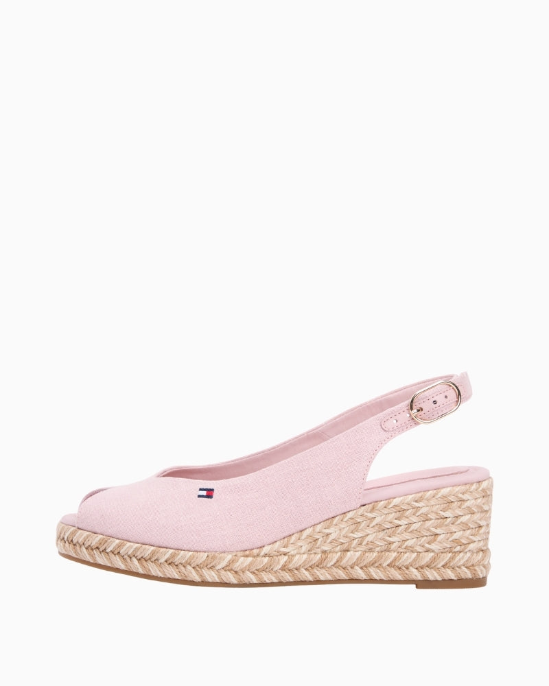 Pink Tommy Hilfiger espadrille slingback side view showing wedge sole – Áines Boutique