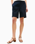 Navy chino short tailored leg detail – Áines Boutique