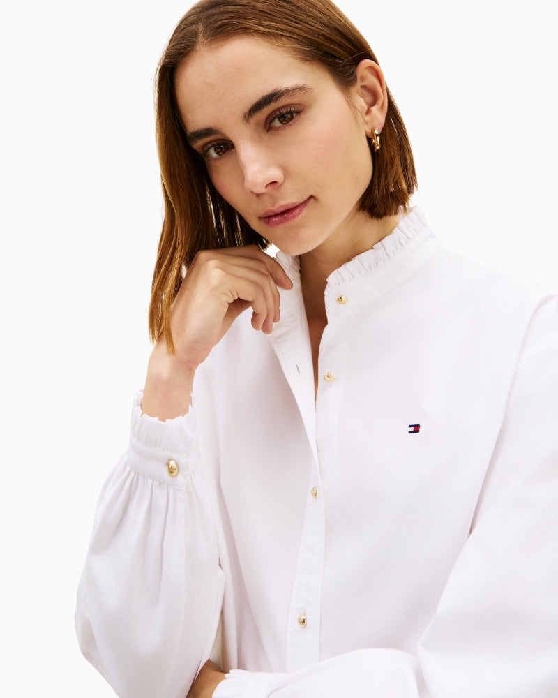 Close-up of ruffle collar on Tommy Hilfiger oxford shirt – Áines Boutique