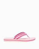 Pink Tommy Hilfiger webbing summer sandal angled view showing logo straps – Áines Boutique