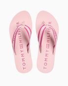 Pink Tommy Hilfiger flip-flop sandal top view with branded footbed – Áines Boutique