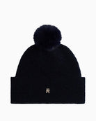 Navy Tommy Hilfiger pom pom beanie with ribbed brim