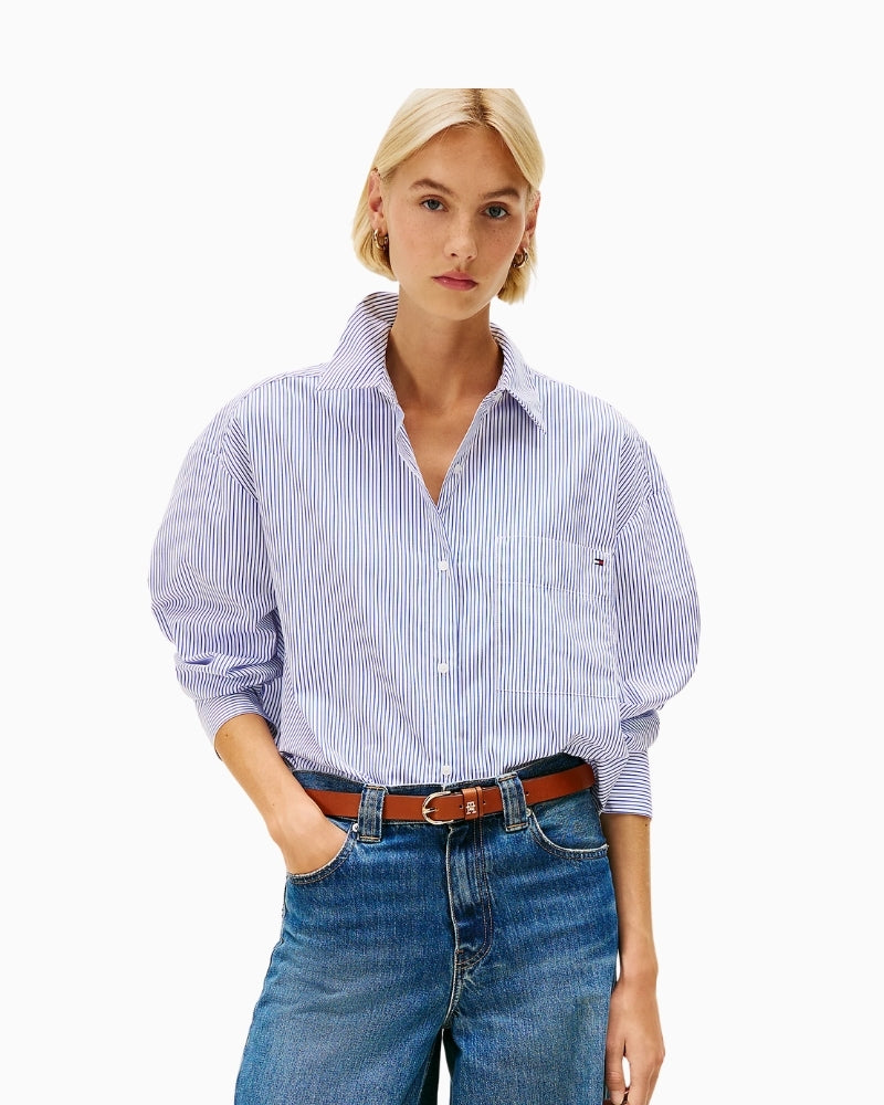 Tommy Hilfiger white cotton poplin shirt with wide sleeves and relaxed fit