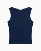 Tommy Hilfiger rib slim boat-neck tank navy front view – Áines Boutique