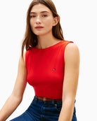 Tommy Hilfiger flag logo detail on red ribbed boat-neck tank – Áines Boutique