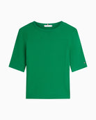 Front view of green ribbed slim-fit T-shirt by Tommy Hilfiger