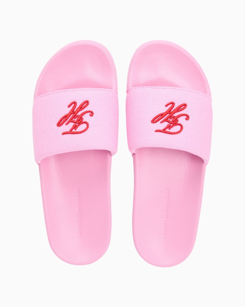 Pink Tommy Hilfiger pool slides paired view – Áines Boutique