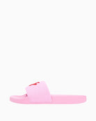 Pink Tommy Hilfiger pool slide side view showing flat sole – Áines Boutique