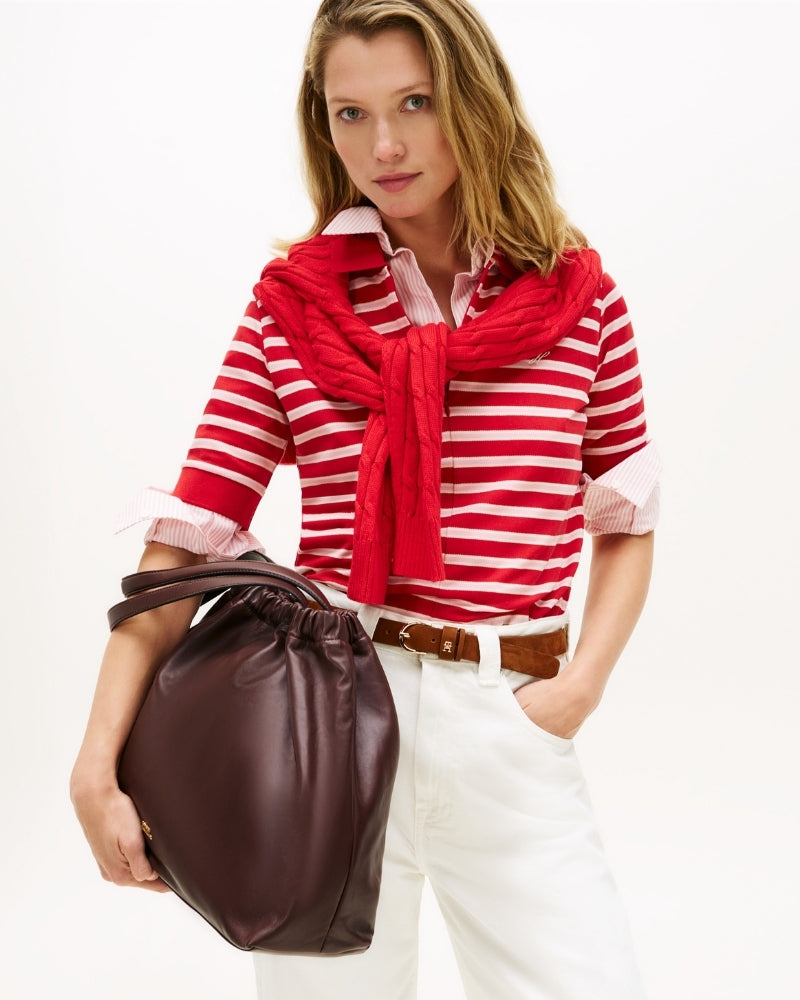 Classic brown leather handbag by Tommy Hilfiger for daily use