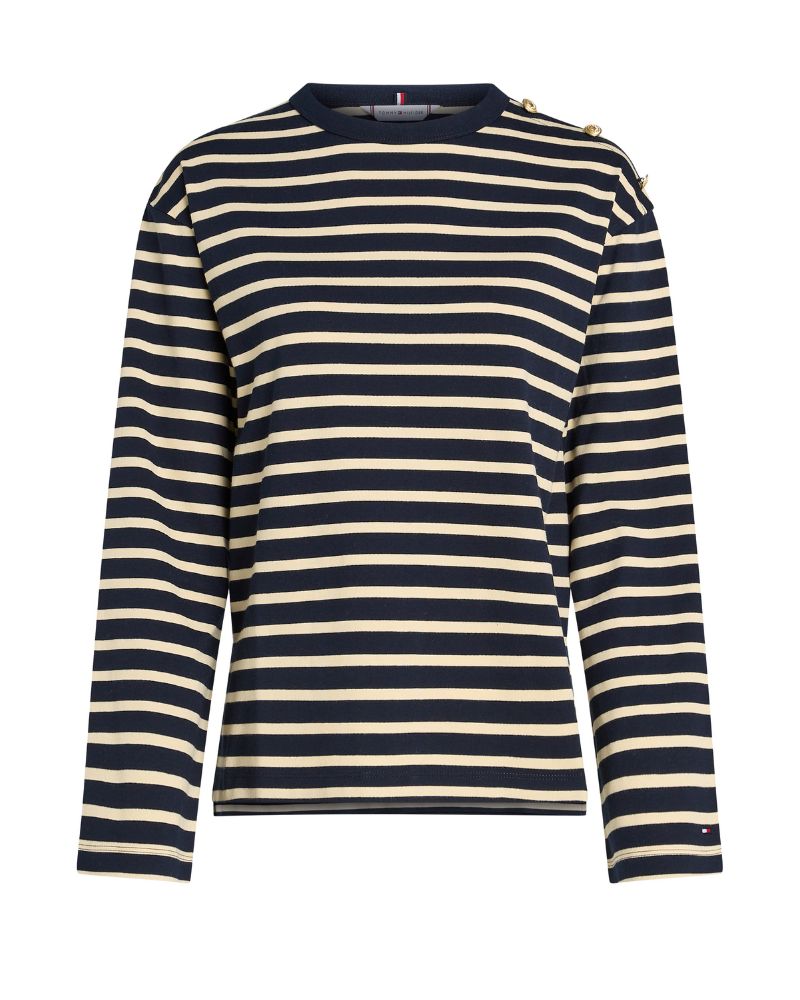 Tommy Hilfiger - Stripe Gold Button C Neck Top