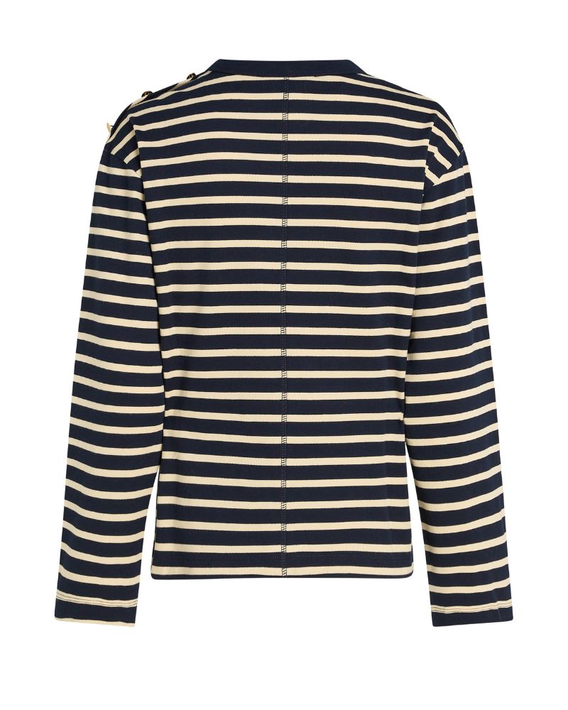 Tommy Hilfiger - Stripe Gold Button C Neck Top