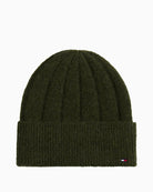 Tommy Hilfiger green fluffy beanie with ribbed cuff and embroidered flag logo
