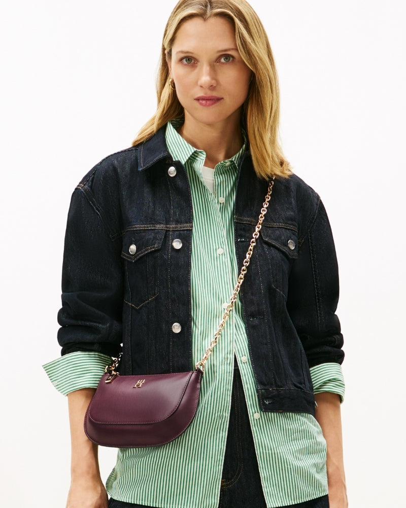 Tommy Hilfiger wine mini bag styled for day-to-night wear