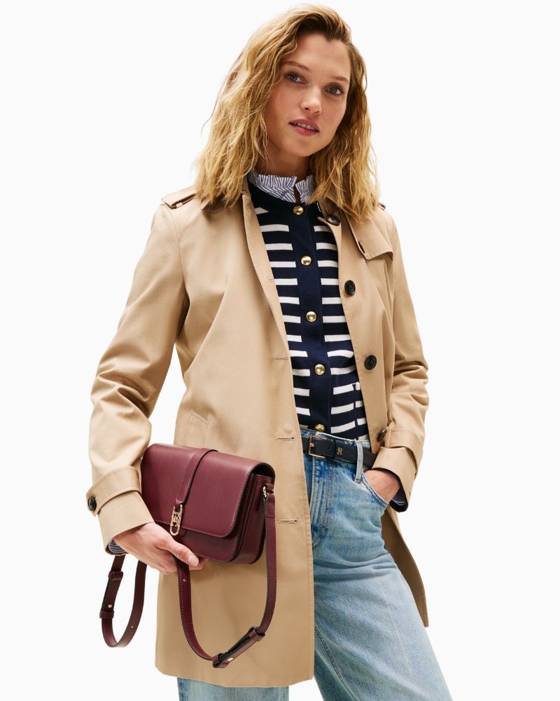 Tommy Hilfiger deep rouge flap crossover bag with adjustable strap and logo detail