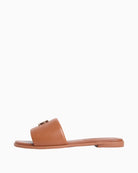 Tan Tommy Hilfiger leather mule side view showing flat sole – Áines Boutique