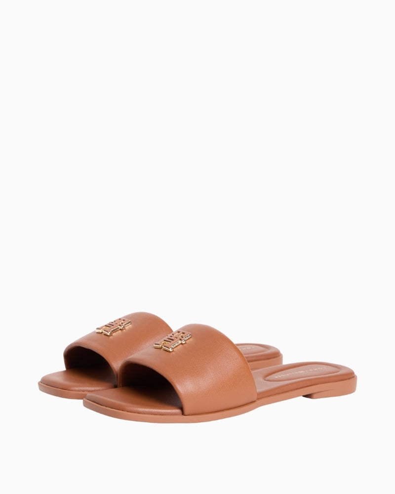 Tommy Hilfiger leather mule side view showing flat sole – Áines Boutique