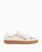 Side view of Tommy Hilfiger metallic leather trainers with TH monogram