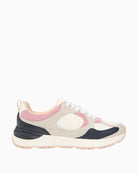 Side view of Tommy Hilfiger stone leather trainers with TH monogram