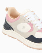 Close-up of mixed texture leather panels and stitching