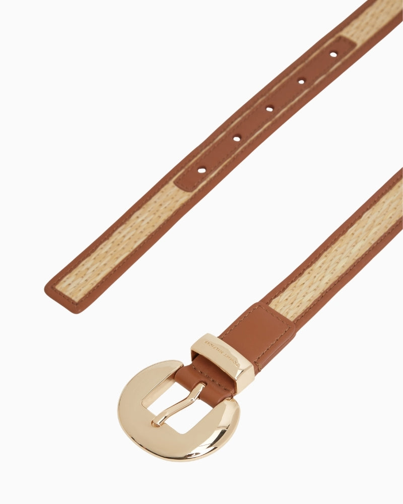 Tommy Hilfiger TH Oval 2.5 raffia belt tan length detail – Áines Boutique